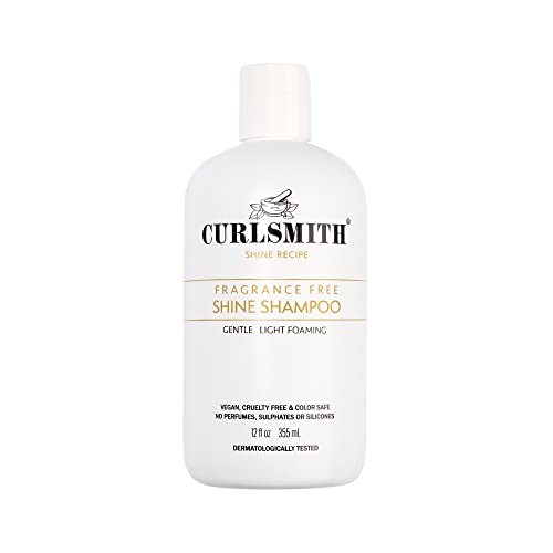 CURLSMITH - Shine Shampoo, Gyengéd, Érzékeny, Illatanyag-Mentes Tisztító, az Egész Göndör Haj Típusú, Vegán (12 fl oz)