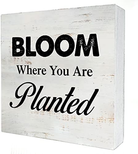 Bloom, Ahol a Beültetett Fa Doboz Jel Asztal Dekoráció 5 x 5 Hüvelyk Parasztház Mezőbe írja Alá a Fa Emléktábla Blokk Alá Rusztikus