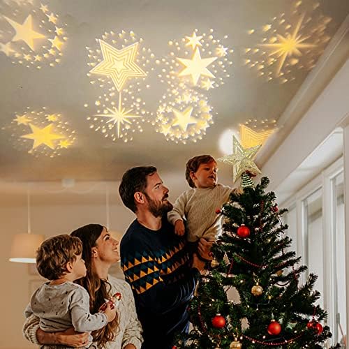 Juegoal karácsonyfa Topper, Kivilágított, Beépített Csillagok LED Projektor fa tetején, világít Üreges Csillogó Csillag Fa Tetején