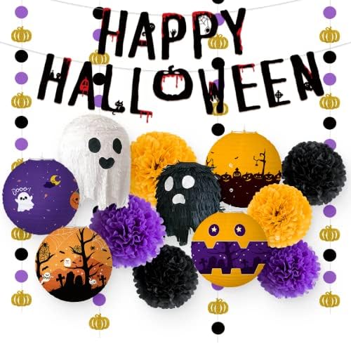Swetero Halloween Dekoráció, Papír Lámpások,15Pcs Szövet Pom Pom Papír Lantern Honeycomb Labda Készlet Halloween Party, Esküvő