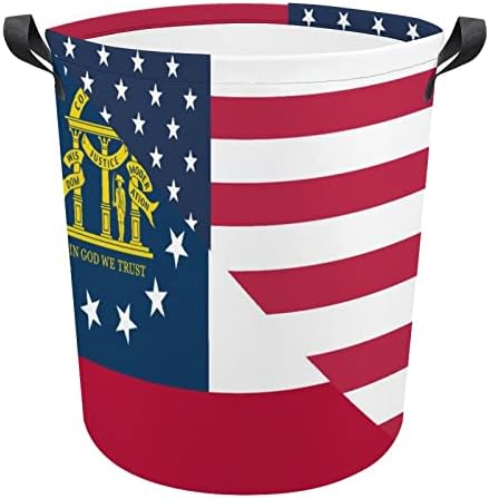 Amerikai Georgia Állami Zászló Szennyes Kosár fogantyúval Vízálló Összecsukható Kerek Ruhát Akadályozza tárolóban Szervező