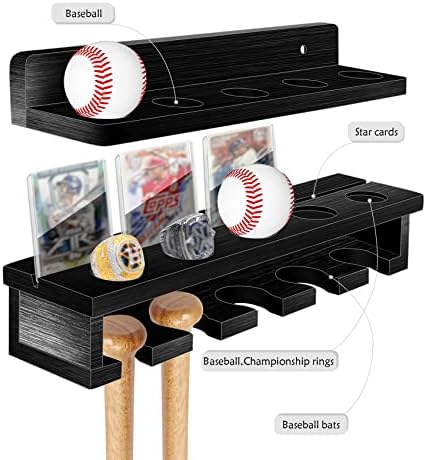 Giassvio Baseball Ütővel, Falra Szerelhető Kijelző Rack - Várj 5 Denevérek + 5 Golyó, Fából készült Rusztikus Fekete Baseball Ütőt tartó