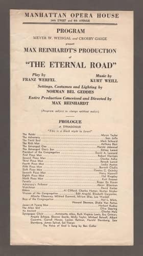 Max ReinhardtÖRÖK ÚT Kurt Weill/Lotte Lenya/Sam Jaffe/Sidney Lumet/Mildred Dunnock/Franz Werfel 1937-Ben a Broadway Program (Színlapot)