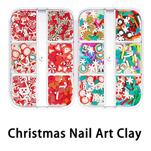 2 Doboz Karácsonyi Nail Art Clay Szelet, 3D Hópelyhek Mikulás, Hóember Pehely Karácsonyi cukorbot Köröm Agyag Szelet a műköröm Design