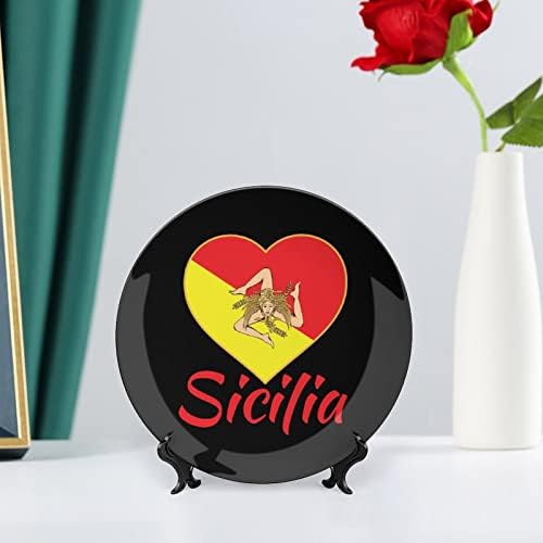 Zászló Szicília Dekoratív tábla Kerek Kerámia lapok, Display Állvány Home Office Esküvői Dekoráció