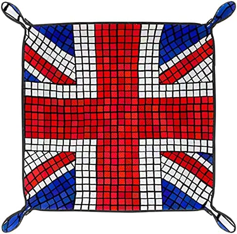 Irodai Asztal Tálcák, BRIT Zászló Union Jack Mozaik, Bőr Őrzött Tálca Sorage Dobozok Kis Gyűjtőcím Tálca Otthoni Iroda