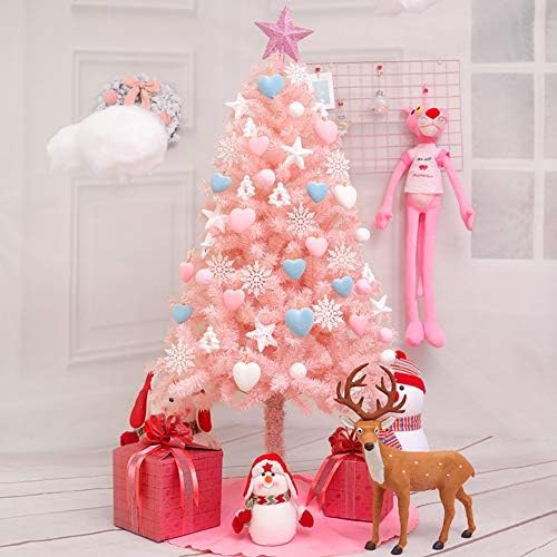 YUMUO Mesterséges karácsonyfa, 5 Ft Előre Ágy karácsonyfa Díszek Fehér Fém Állvány, Tiszta Mini Világítás-Rózsaszín 210cm