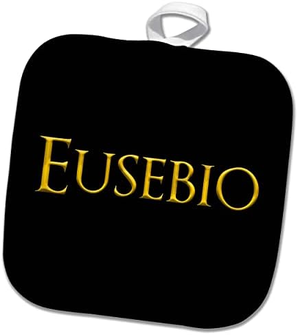 3dRose Eusebio közös kisfiú neve Amerikában. Sárga fekete család. - Potholders (phl-366867-1)