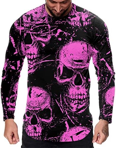 ZDDO Mens Long Sleeve T-shirt, Halloween Koponya Nyomtatás Sleeve Edzés izompóló Maximum Esik Alkalmi Sport Basic T Póló