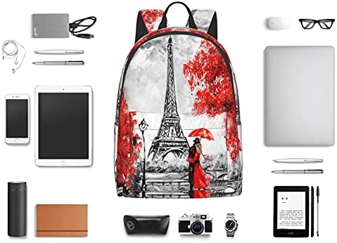 FeHuew 16 colos hátizsák Piros Eiffel-Torony Szerelmesek Romantikus Párizsi Laptop Hátizsák Teljes Nyomtatási Iskola Bookbag válltáska
