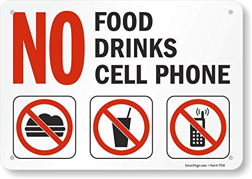 SmartSign - S-4892-PL-10 Nem Élelmiszer, Ital, Cell Phone Felirat | 7 x 10 Műanyag, Fekete/Piros, Fehér