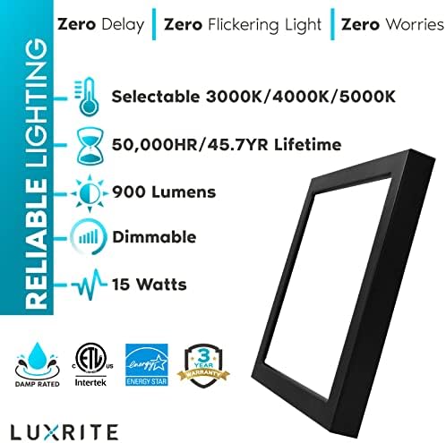 LUXRITE 6 Hüvelyk Tér LED süllyeszthető Mennyezeti Lámpa Lámpatest, 15W, 3 Szín Választható 3000K | 4000K | 5000K, 900 Lumen,