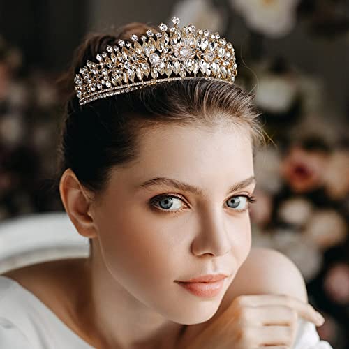 Ó MENYASSZONYI Korona, Nőknél Strasszos Királyné Arany Korona -Princess Tiara, Hajpánt Esküvői Szépségverseny Születésnapot, Arany