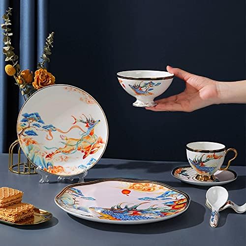 LHLLHL Tál, Tányér Készlet, Magas Minőségű porcelán Edények Kombináció, Kreatív Kínai Tál, Étel, Ajándék Doboz (Szín : Kék)