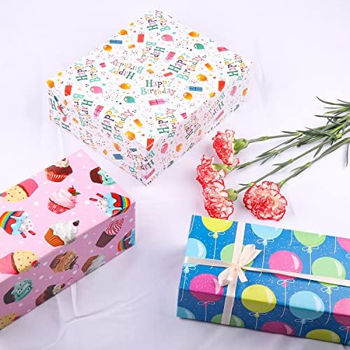 Benherofun Szülinapi Csomagolópapír - Ajándék Csomagolópapír csomag tartalmazza a Szalagot, Születésnapi Ajándék Címkék Bevont