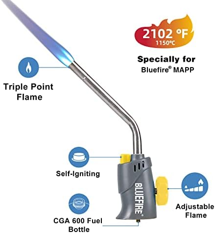 BLUEFIRE MRS-7014A Ravaszt Start Gáz Hegesztés Propán Fáklya Fejét Speciálisan a MAPP Üzemanyag+Kettős felhasználású Camping & Keményforrasztási