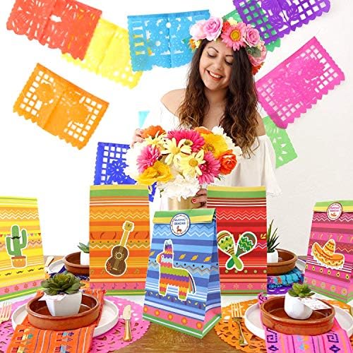 Kitticcino 24PCS Mexikói Fiesta papírzacskó Candy Kezelni Szívességet Táskák Cinco De Mayo Fél Zsák Taco Bár Dekoráció Mexikó