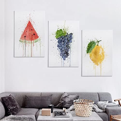 Lila Szőlő, Citrom, Görögdinnye Gyümölcs Wall Art Konyha Fali Vászon Gyümölcs Art Festmény Plakát, Poszter Fali Vászon Art Dekor