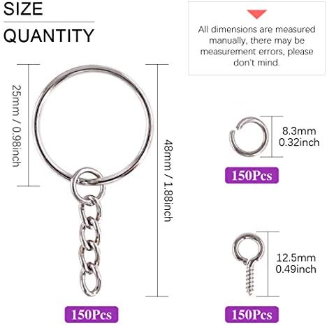 Swpeet 45Pcs Fém Drót Keychains Kit 450Pcs 1, 25mm Ezüst kulcstartó Gyűrű Készlet