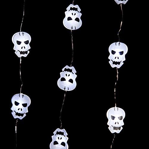 Gerson 40, Akril B/O-Fehér Koponya Micro LED Koponyák 20 fényfüzér Halloween Fények
