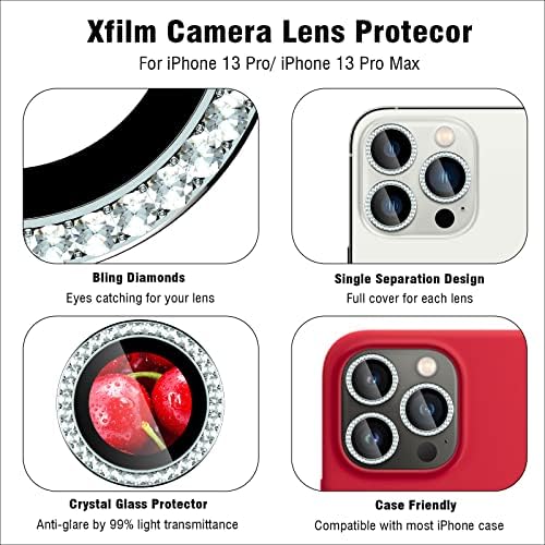 Xfilm Bling Gyémánt Kamera Lencséjét Védő iPhone 13 Pro/iPhone 13 Pro Max, HD Világos, Edzett Üveg Kamera lencsevédő Fedezi,