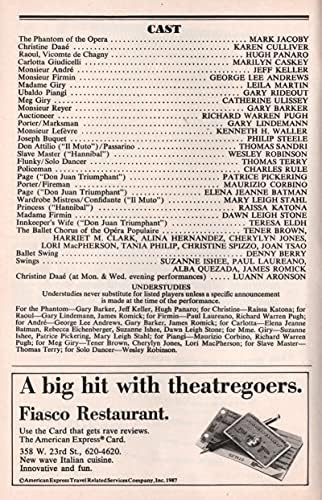 Karen Culliver (Aláírt)AZ OPERAHÁZ FANTOMJA Mark Jacoby/Hugh Panaro/Majestic Színház 1992-Ben a Broadway Színlapot