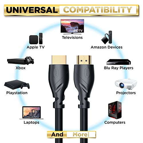 PowerBear 4K-HDMI Kábel 10 ft | Nagy Sebességű, Gumi & Arany Csatlakozók, 4K @ 60Hz, Ultra HD, 2K, 1080P, & ARC-Kompatibilis Laptop,