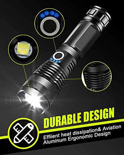 Victoper LED Elemlámpák, Nagy Teljesítményű 10000 Lumen Szuper Fényes Taktikai Zseblámpa, Újratölthető Vaku, 5 Módok Nagyítható Vízálló