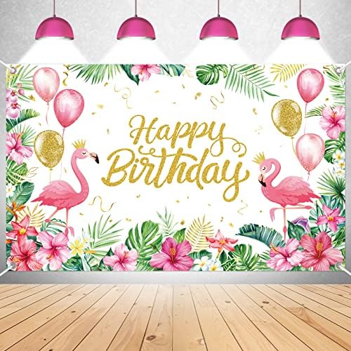 Boldog Születésnapot Háttér - 6x4 Méteres Női Szülinapi Dekoráció Flamingo Trópusi Növények Fotó Háttér Szülinapi Buli Zászló