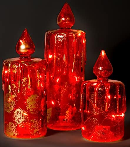 Vörös Co. Dekoratív Üveg, Karácsonyi Gyertya Figura Díszek, LED Világítás, Lámpa-Fel ünnepek Dekoráció – Királyi Vörös Szomorú Arany – 3