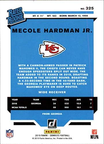 2019 Donruss Foci 325 Mecole Hardman Jr. Kansas City Chiefs Névleges Újoncok Újonc Kártya RC