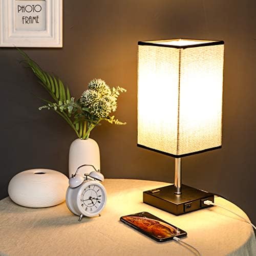 Lightess Éjjeliszekrény Lámpa, Fekete 2, Érintőképernyős asztali Lámpa Szabályozható a HÁLÓZATI Aljzatból, 2 USB Port, Fekete Szövet