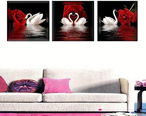 Amoy Művészeti -3 Panelek Gyönyörű Romantikus Hattyúk Art Print, Vászon Piros Rózsa a Virágok Wall Art Dekor Feszített Keretek Hálószoba, Fürdőszoba