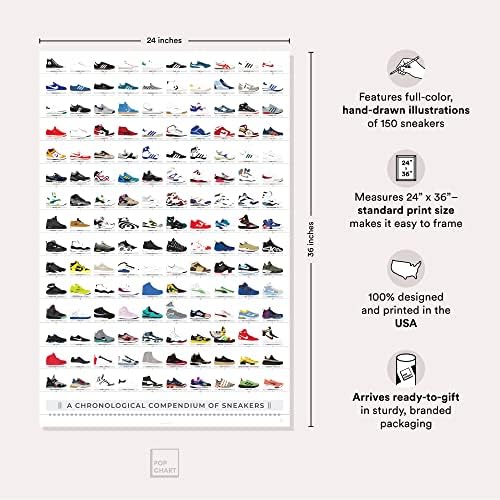 Pop Diagram | Történelem Cipők Poszter | 24 x 36 Nagy Formátumú Nyomtatás | Időrendi Összefoglaló 150 Cipő, Beleértve a Nike,