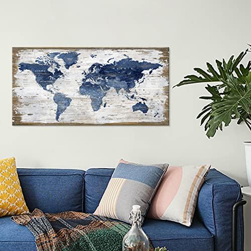 Retro Világ Térkép Tengeri Fal Dekoráció A Térképen a Világ, Keretes Vászon Wall Art Fehér Fa Tábla Kék Világ Térkép Vászon Képek