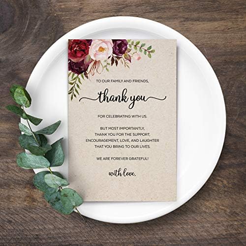 321Done Köszönöm Esküvői teríték Kártya Szett (50) Készült az USA-ban , Jumbo Virágos Táblázat Üzenet - Akvarell Vörös Rózsa