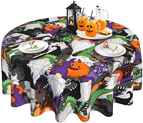 Halloween Terítő, Őszi Kerek Terítő 60 Hüvelykes, Gnome Tök Pókháló Kerek terítő a Rusztikus Parasztház Konyha Berendezés, Wipeable