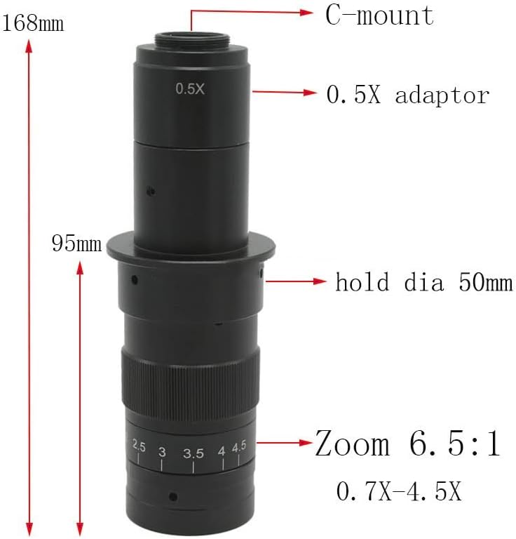Labor Mikroszkóp Kiegészítők 10X-180X Állítható Dolgozik Távolság Zoom C Objektív 0.7 X ~ 4.5 X Ipari Mikroszkóp Kamera 2X Kisegítő