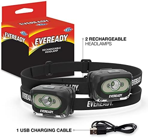 Az Eveready Újratölthető LED-es Fényszórók (2 Csomag), IPX4 Vízálló úttesten a Futó, Kemping, Vészhelyzet, a Szabadban (USB Kábel Mellékelve),Fekete