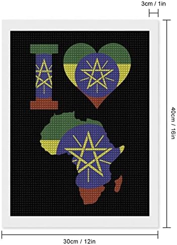 Imádom Etiópia Zászló Afrika Dekoratív Gyémánt Festmény Készletek Vicces 5D DIY Teljes Fúró Gyémánt Pontok Festmények lakberendezés 12x16