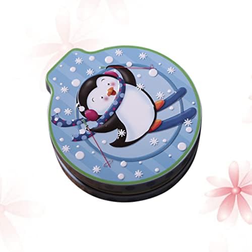 Abaodam Karácsonyi Kerek Tinplate Candy Doboz Sütit Tins Ajándék Tároló tartály Fedél Holiday Party Kellékek Pingvin