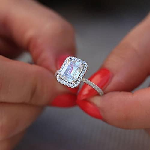 2023 Tökéletes Téglalap Teljes Gyémántok Cirkon Gyűrű a Nők, Eljegyzési Gyűrű, Ékszerek, Ajándékok, Trendi Tini Ékszerek (Ezüst,