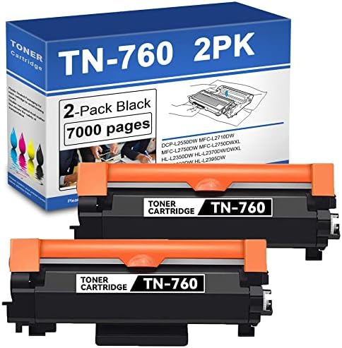 (2 Csomag) TN760 Kompatibilis TN-760 Fekete Nagy kapacitású Festékkazetta Cseréje a Brother DCP-L2550DW MFC-L2710DW MFC-L2750DW