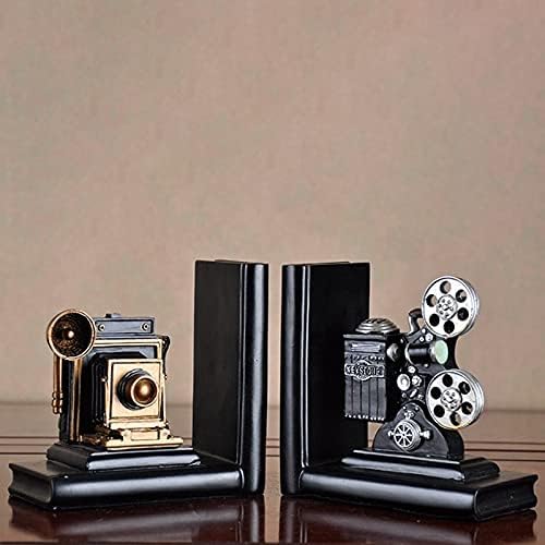 YFQHDD Retro Fényképezőgép Bookend Film Film Projektor Fekete Ezüst Gyűjtői Projekt Kreatív Könyvespolc Vintage Ékszerek Tanulmány Szoba
