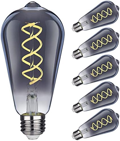 Kiraralite ST19(ST58) Edison LED Izzó, Klasszikus, 6 Csomag, Nappali 5000K, Antik Flexibilis Spirál LED Izzószálas Villanykörte, Szabályozható,