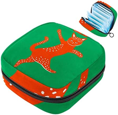 Narancssárga Macska Zöld táska, Egészségügyi betét, Menstruációs Csésze Tok Ápolási Pad tartó Nők Tini Lányok, Mini Női Időszak