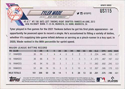 2021 Topps Frissítés US115 Tyler Wade NM-MT New York Yankees Baseball