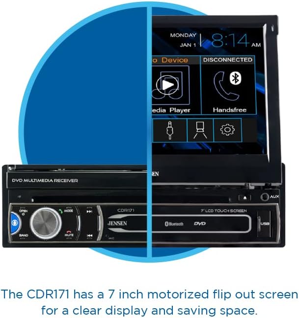 JENSEN CDR171 7 hüvelykes AM/FM Motoros kihajtható LED Média érintőképernyő Egységes Din autórádió | CD & DVD Lejátszó | adóvevő-Asszisztens