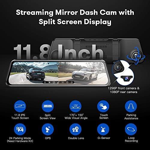 AZDOME 11.8 Tükör Kamera, 1080P FHD Elöl, a Visszapillantó Tükör Kamera az Autók, Dual Kamera, Vízálló Fordított biztonsági