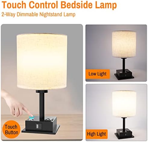 Szabályozható Touch Vezérlés asztali Lámpa, Éjjeli Lámpa, USB+C Port HÁLÓZATI Aljzatból, Modern ágy melletti Éjjeliszekrényen